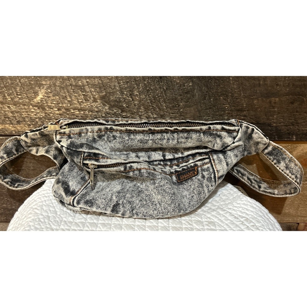 SHAN Acid Wash Denim Crossbody Belt Bag in Gray